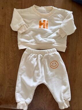 Unlisted Cream Kids Matching Set with Orange Graphic